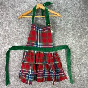 Sur La Table Children's Plaid Apron New Holiday Christmas Bow Ruffle Tiered OS